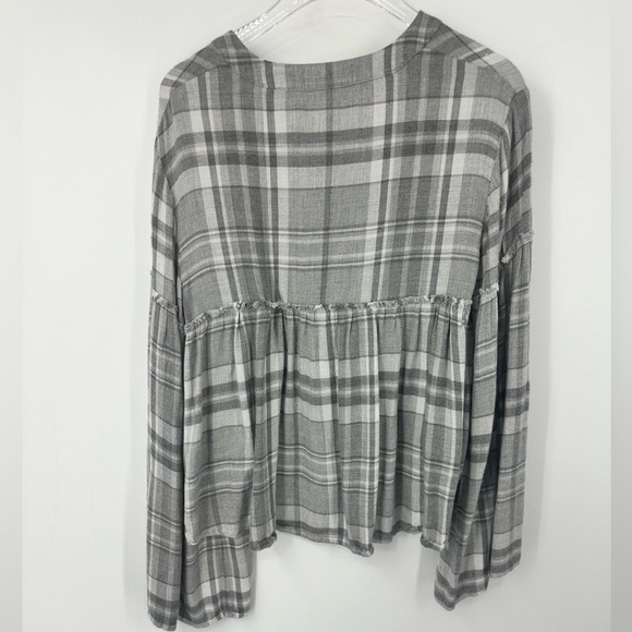 Cloth & Stone Anthropologie Gray White Plaid Top Pleats XS Cropped | G1868 - Picture 7 of 9